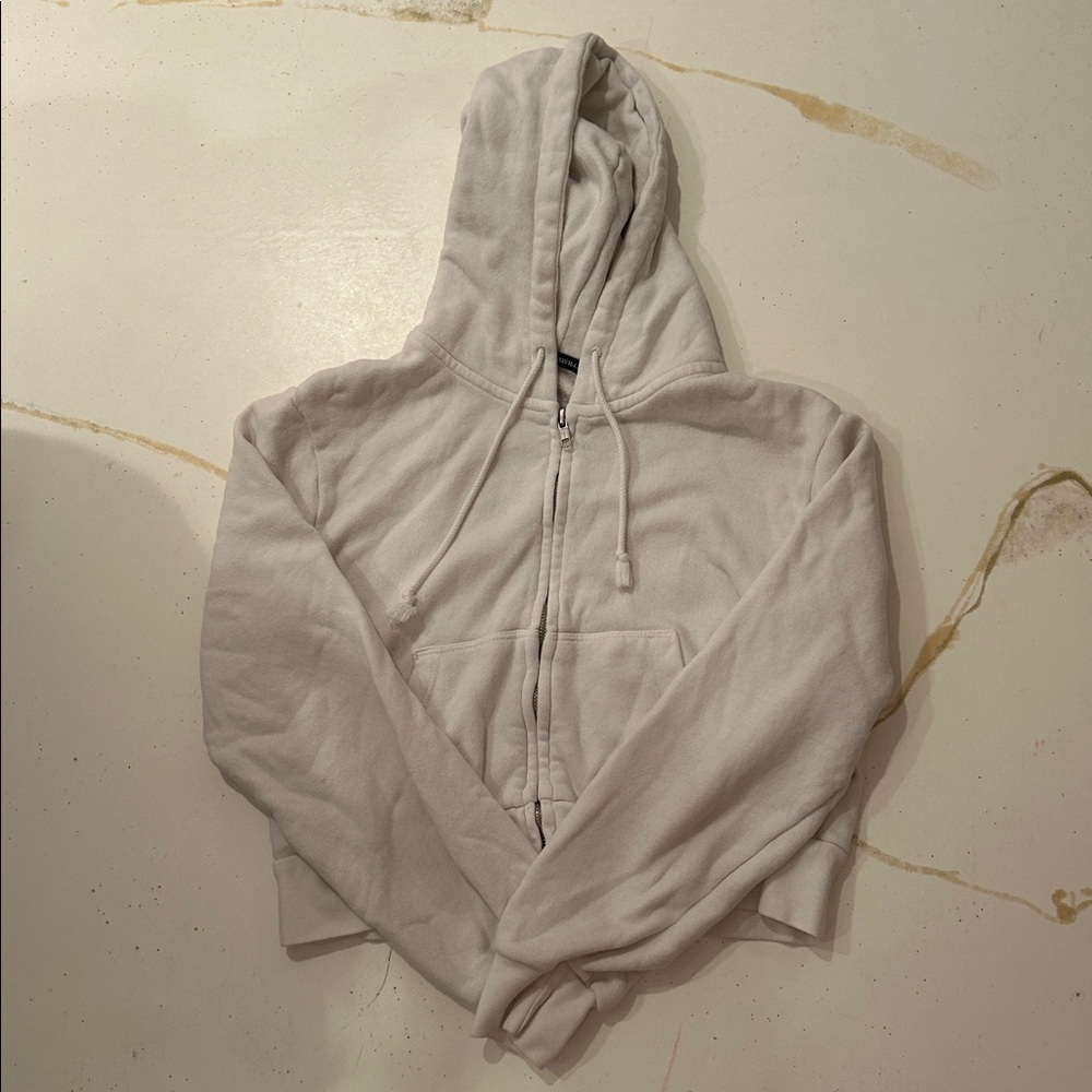 Brandy Melville Cropped White Zip-Up Hoodie